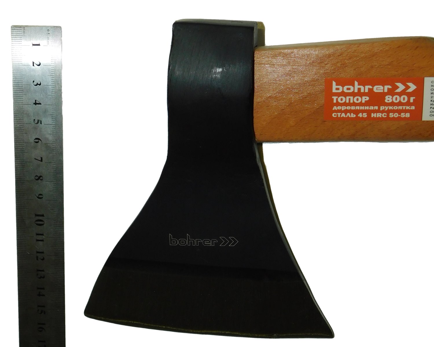 изображение Топор Bohrer 800 г. с деревянной рукояткой (cталь 45 HRC 50-58)