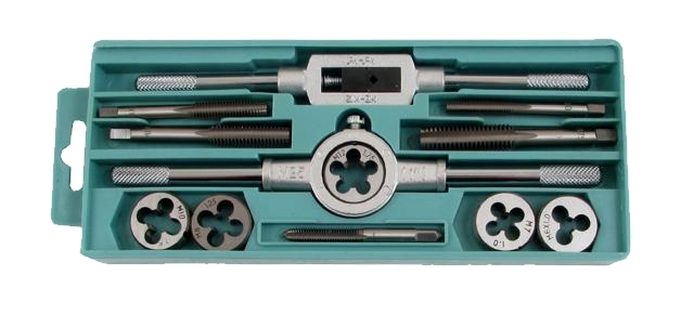 изображение Вороток,плашкодерж-ль и по 5 метчиков и плашек М6-М12 в пласт. коробке (12 позиций)