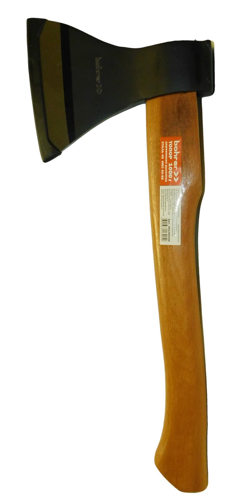 изображение Топор Bohrer 1000 г. с деревянной рукояткой (cталь 45 HRC 50-58)